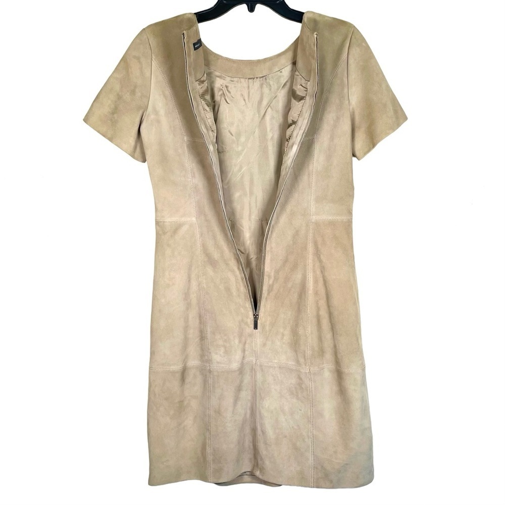 Karen Millen Suede Sheath Dress 6 Beige Tailored Designer - Picture 4 of 10